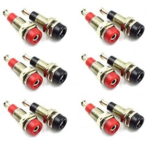 2mm Female Extended Bind Post Alloy Socket Plug Panel Terminal Banana Jack Connector Black and Red 12 Pack