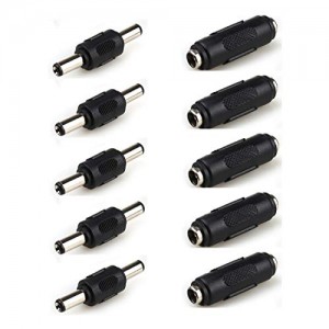 5pcs Male to Male Power Plug Connector & 5pcs DC 5.5x2.1mm Female to Female Power Jack Connector Adapter for CCTV