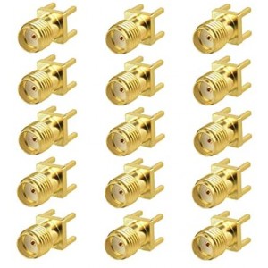 SMA Female PCB Panel Edge Mount Connector Straight Solder RF Coaxial Adapter Vertical Thru Hole Goldplated 15Pcs