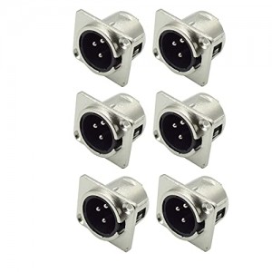 XLR Male Jack 3 Pin - Panel Mount Jacks D Series Size XLR-M Connector 6-Pack