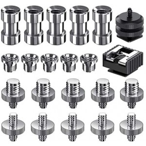 Camera Screw Kit, 22 pcs Camera Hot Shoe Mount 1/4inch-20 and 3/8inch-16 Thread Tripod Screw Adapter Converter for Camera/Monopod/Ballhead/Light Stand etc.