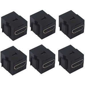 HDMI Female Keystone Coupler, 6-Pack HDMI Keystone Jack Insert Gold Plated 3D&4K Mini Adapter Connector for Wall Plate-Black