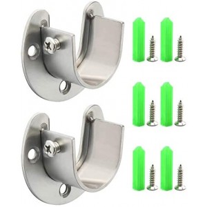 1-1/3inch Flange Rod Holder Heavy Duty Stainless Steel Closet Rod End Supports Wardrobe Pole Socket Bracket with Matching Screws, Silver - 2 Pack