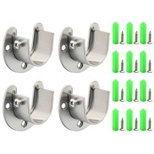 1-1/3inch Flange Rod Holder Heavy Duty Stainless Steel Closet Rod End Supports Wardrobe Pole Socket Bracket with Matching Screws, Silver - 4 Pack