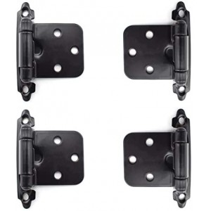 4-Pack Overlay Cabinet Door Hinges Matte Black Self-Closing Flush Cabinet Hinges with Mounting Screws - Face Mount