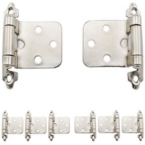 8-Pack Overlay Cabinet Door Hinges Nickel Plated Self-Closing Flush Cabinet Hinges with Mounting Screws - Face Mount