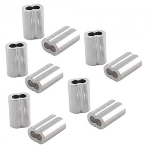 Aluminum Crimping Loop Sleeve Dual Hole Cable Ferrule for 3/16inch Diameter Wire Rope - 10 Pack