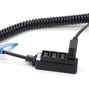 D-tap 4-Port Female P-tap Splitter Coiled Adapter Cable for Photography Power/Anton Bauer V-Mount Battery (Spring Line)