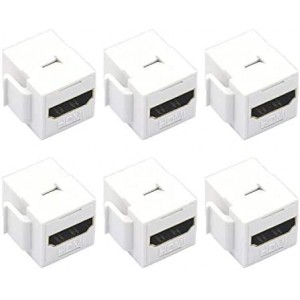 6-Pack HDMI Female Keystone Coupler, HDMI Keystone Jack Insert 4K Gold Plated HDMI Adapter Female to Female Connector for Wall Plate-White