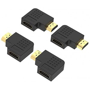 HDMI 90 and 270 Degree Adapter 4-Pack, Right Angle HDMI Male to Female Vertical Flat Adapter HDMI L Shape Extender 3D 4K Supported