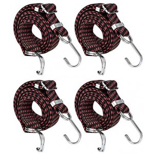 20 Inch Adjustable Flat Bungee Cords with Hooks | 4-Pack Superior Latex Heavy Duty Straps with Length Adjustment Metal Buckle