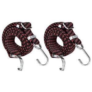 40 Inch Adjustable Flat Bungee Cords with Hooks | 2-Pack Superior Latex Heavy Duty Straps with Length Adjustment Metal Buckle