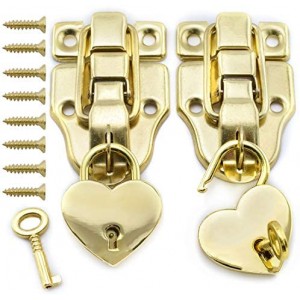 Antique Cabinet Duckbilled Toggle Hasp Latch and Heart-Shaped Padlock Kit with Screws (2x Toggle Latches + 2x Locks)