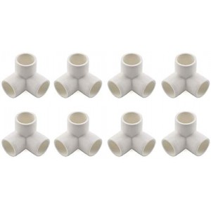 1/2inch 3 Way PVC Fitting Furniture Grade Pipe Right Angle Three-Dimensional Elbow Connector White 8 Pack