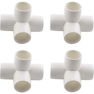 1/2inch 4 Way PVC Fitting Furniture Grade Pipe Elbow Connector for DIY PVC Shelf Garden Support Structure Storage Frame, White - 4 Pack