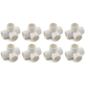 1/2inch 4 Way PVC Fitting Furniture Grade Pipe Elbow Connector for DIY PVC Shelf Garden Support Structure Storage Frame, White - 8 Pack