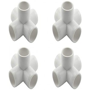 1/2inch 5 Way PVC Fitting Furniture Grade Pipe Elbow Connector for DIY PVC Shelf Garden Support Structure Storage Frame, White - 4 Pack