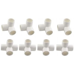 1/2inch PVC Fitting Kit Furniture Grade Pipe Elbow Connector for DIY PVC Shelf Garden Support Structure Storage Frame, White (4x 4 Way + 4x 3 Way)