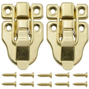 2-Pack Antique Duckbilled Toggle Latch Wooden Box Spring Loaded Hasp Latch Catch with Screws for Jewelry Box Cabinet Toolbox Trunks (Gold)