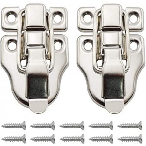 2-Pack Antique Duckbilled Toggle Latch Wooden Box Spring Loaded Hasp Latch Catch with Screws for Jewelry Box Cabinet Toolbox Trunks (Silver)