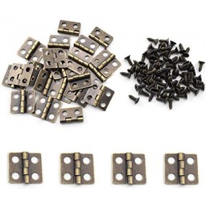 24-Pack Mini Hinges 13x12mm 180 Degree Rotation Antique Butt Hinge with Mounting Nails for Jewelry Box Cabinet Closet Wooden Case - Bronze