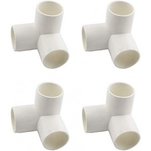 4-Pack 1 Inch 3 Way PVC Fitting Elbow Furniture Grade Pipe Connector for DIY PVC Shelf Garden Support Structure Storage Frame, White