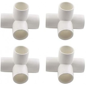 4-Pack 1 Inch 4 Way PVC Fitting Elbow Furniture Grade Pipe Connector for DIY PVC Shelf Garden Support Structure Storage Frame, White