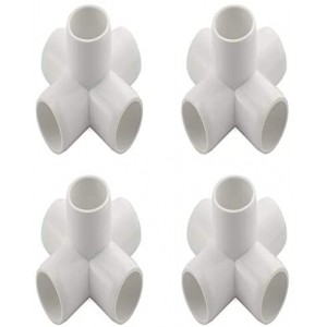 4-Pack 1 Inch 5 Way PVC Fitting Elbow Furniture Grade Pipe Connector for DIY PVC Shelf Garden Support Structure Storage Frame, White