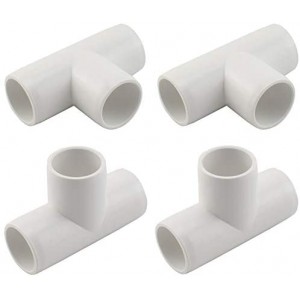 4-Pack 1inch Tee PVC Fitting 3 Way Furniture Grade Pipe Elbow Connector for DIY PVC Shelf Garden Support Structure Storage Frame