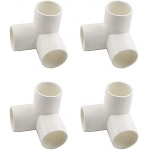 4-Pack 3/4inch 3 Way PVC Fitting Elbow Furniture Grade Pipe Connector for DIY PVC Shelf Garden Support Structure Storage Frame, White