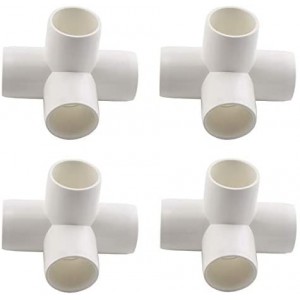 4-Pack 3/4inch 4 Way PVC Fitting Elbow Furniture Grade Pipe Connector for DIY PVC Shelf Garden Support Structure Storage Frame, White