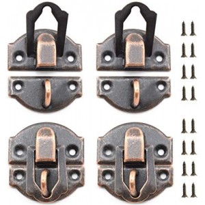 4-Pack Antique Decorative Hasp Retro Jewelry Box Latch with Matching Screws for Cabinet Drawer Wooden Crafts - Red Bronze