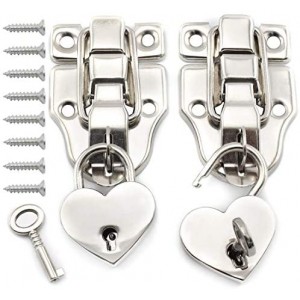 Antique Cabinet Duckbilled Toggle Hasp Latch and Heart-Shaped Padlock Kit with Screws (2x Toggle Latches + 2x Locks)