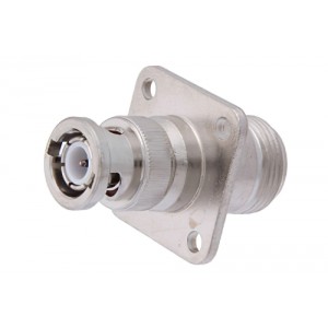 4 Hole Flange Mount N Female to BNC Male Adapter