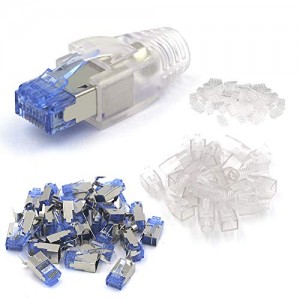 (Gen 1) CAT6A/CAT7 Shielded Connector RJ45 Ethernet Ends 8P8C Modular Plugs with Strain Relief Boots (25-Pack)