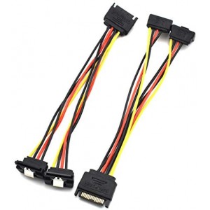 15 Pin SATA Power Splitter Adapter Cable Male to Dual Female 90-Degree Angle with Locking Latch Power Extension Cable (Copper/20cm) - 2 Pack