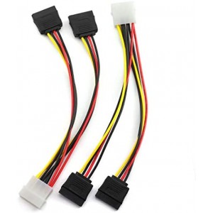 4 Pin Male IDE Molex to 15 Pin Female Dual SATA Power Splitter Adapter Cable 18AWG Copper Serial ATA Hard Drive Extension Cable (20cm) - 2 Pack