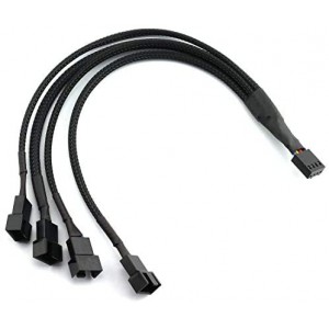 PWM Fan Splitter Cable PC 4Pin 1 to 4 Ways Fan Power Extension Adapter Cable Black Sleeved Braided 4Pin Female to 4X 4Pin Male 27cm/10.5 inches