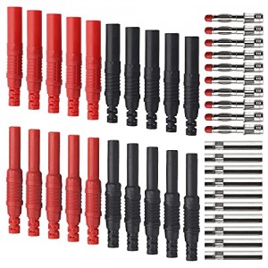 Black/Red 10Pcs Insulated Safety Shrouded 4mm Banana Female Jack Connector+10Pcs 4mm Banana Plug Connectors Wire Solder DIY Multimeter Test Leads