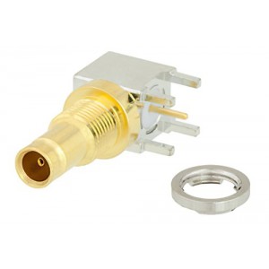 75 Ohm 1.0/2.3 Jack Right Angle Bulkhead Mount Push-On Connector Solder Attachment Thru Hole PCB