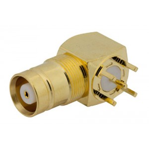 75 Ohm 1.6/5.6 Jack Right Angle Connector Solder Attachment Thru Hole PCB 200 inch x .052 inch Hole Spacing