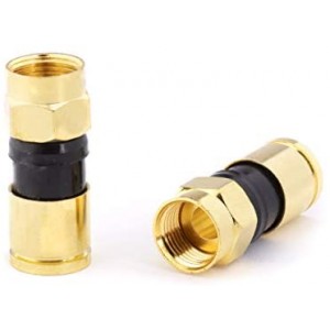 Gold Coaxial Cable Compression Fitting - 10 Pack Connector - for ET-RG6 Coax Cable - with Weather Seal O Ring and Water Tight Grip