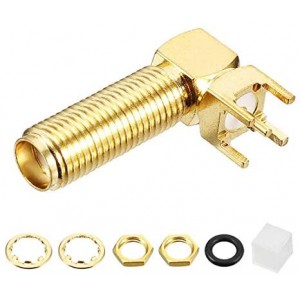 Gold Plating Connector SMA Female Jack Bulkhead Solder PCB Mount Right Angle O-Ring Adapter Pack of 5