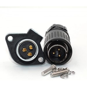 Panel Mount 21mm 3Pin Waterproof Bulkhead Connector,Aviation Cable Connector Plug Socket IP67 (3Pin, Plug(Male)&Socket(Female))