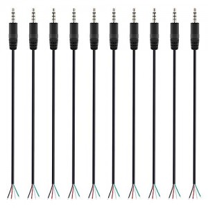 (10 Pack) Replacement 3.5mm Male Plug to Bare Wire Open End TRRS 4 Pole Stereo 1/8inch 3.5mm Plug Jack Audio Cable