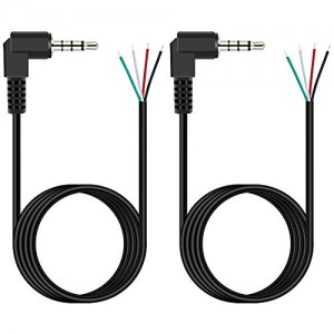 (2 Pack 6 ft) Replacement 3.5mm 90 Degree Male Plug to Bare Wire Open End TRRS 4 Pole Stereo 1/8inch 3.5mm Plug Jack Cable