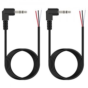 (2 Pack 6 ft) Replacement 3.5mm Angled Male to Bare Wire Open End TRS 3 Pole Stereo 1/8inch 3.5mm Plug Jack Audio Cable