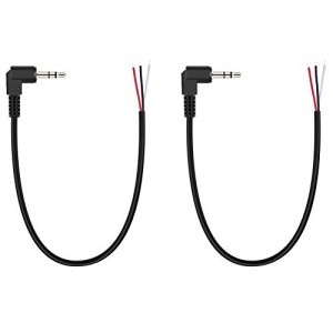 (2 Pack) Replacement 3.5mm Angled Male Plug to Bare Wire Open End TRS 3 Pole Stereo 1/8inch 3.5mm Cable