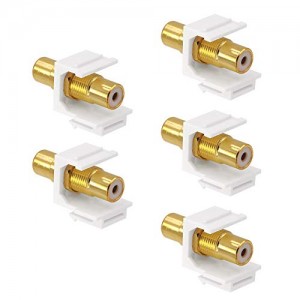 5-Pack Gold Plated RCA Keystone Jack Insert in White