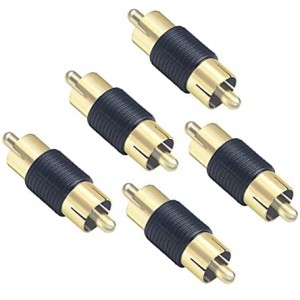 RCA Male to Male Coupler 5-Pack, Gold Plated Dual Male Connector RCA M-M Adapter